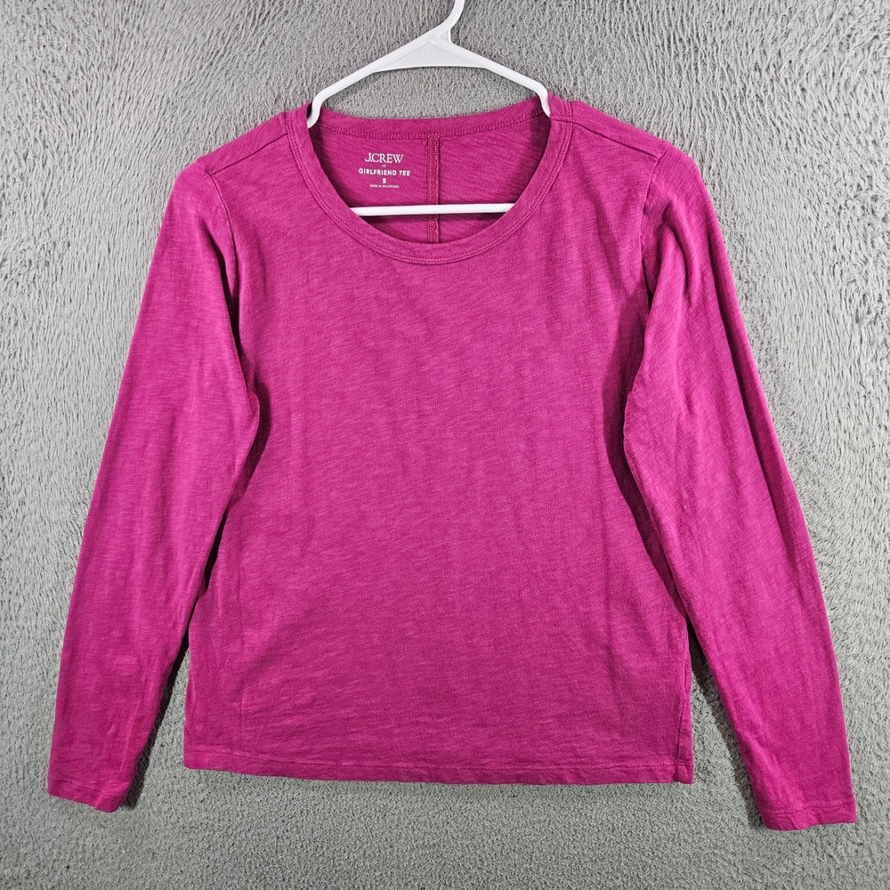 JCrew Girlfriend Tee Womens Small Pink Long Sleeve Cotton Slub Crewneck Shirt